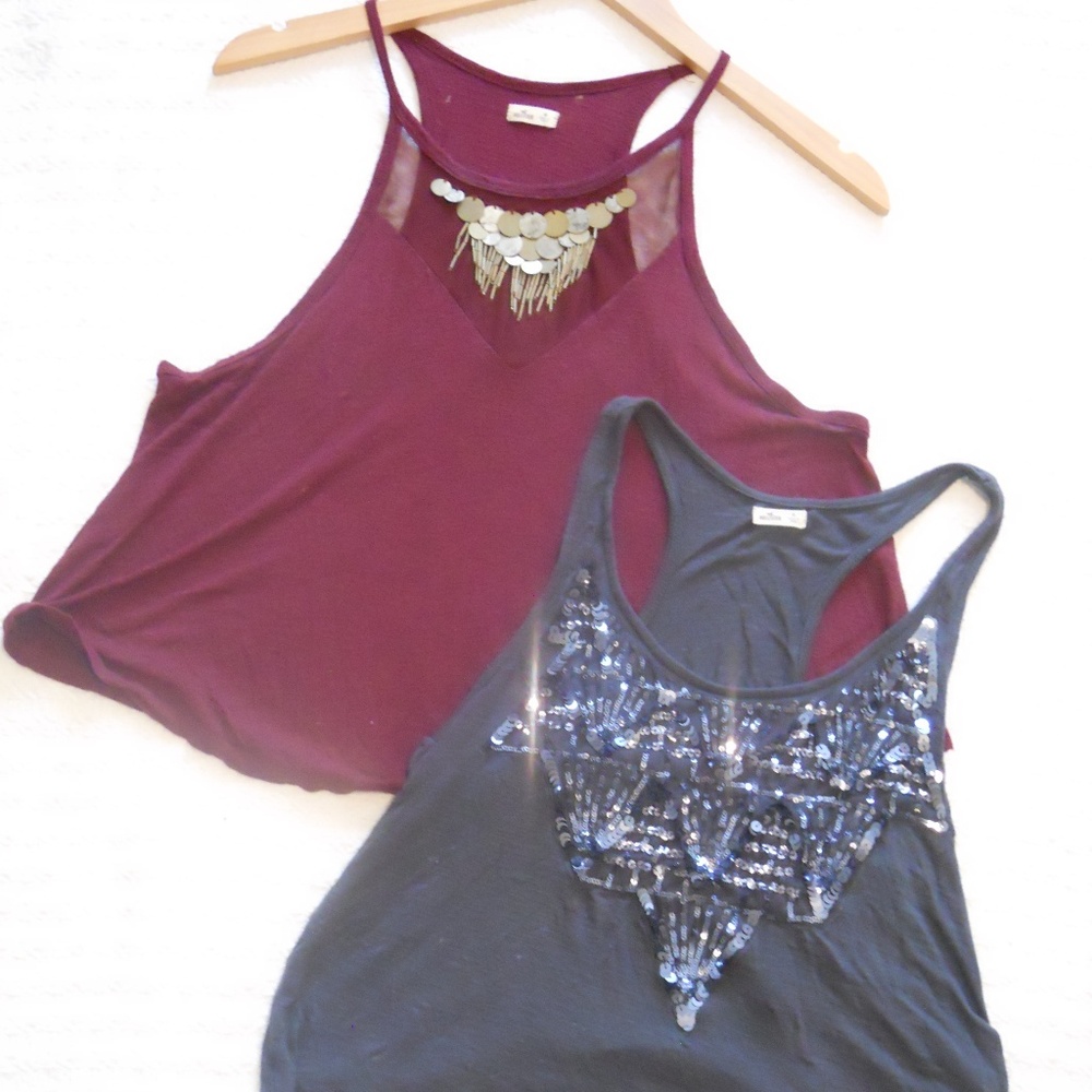 Two! Hollister Embellished Crop Tanks
